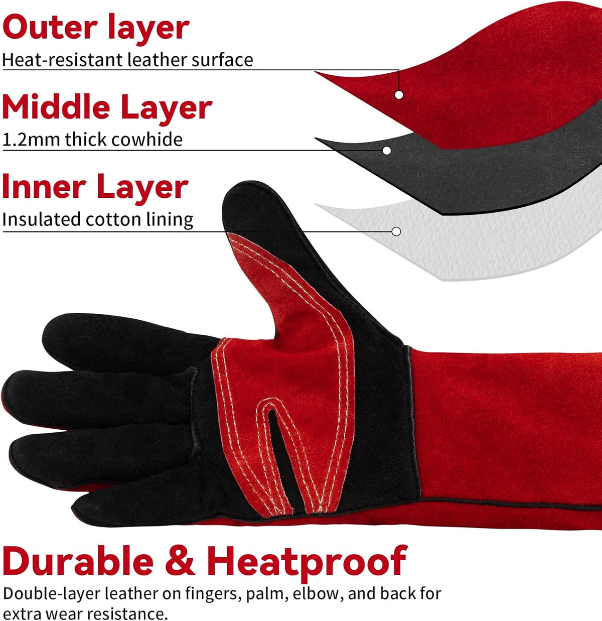 16 Inch Welding Gloves Heat Resistant 932°F for MIG/TIG/Stick Welding/Forging