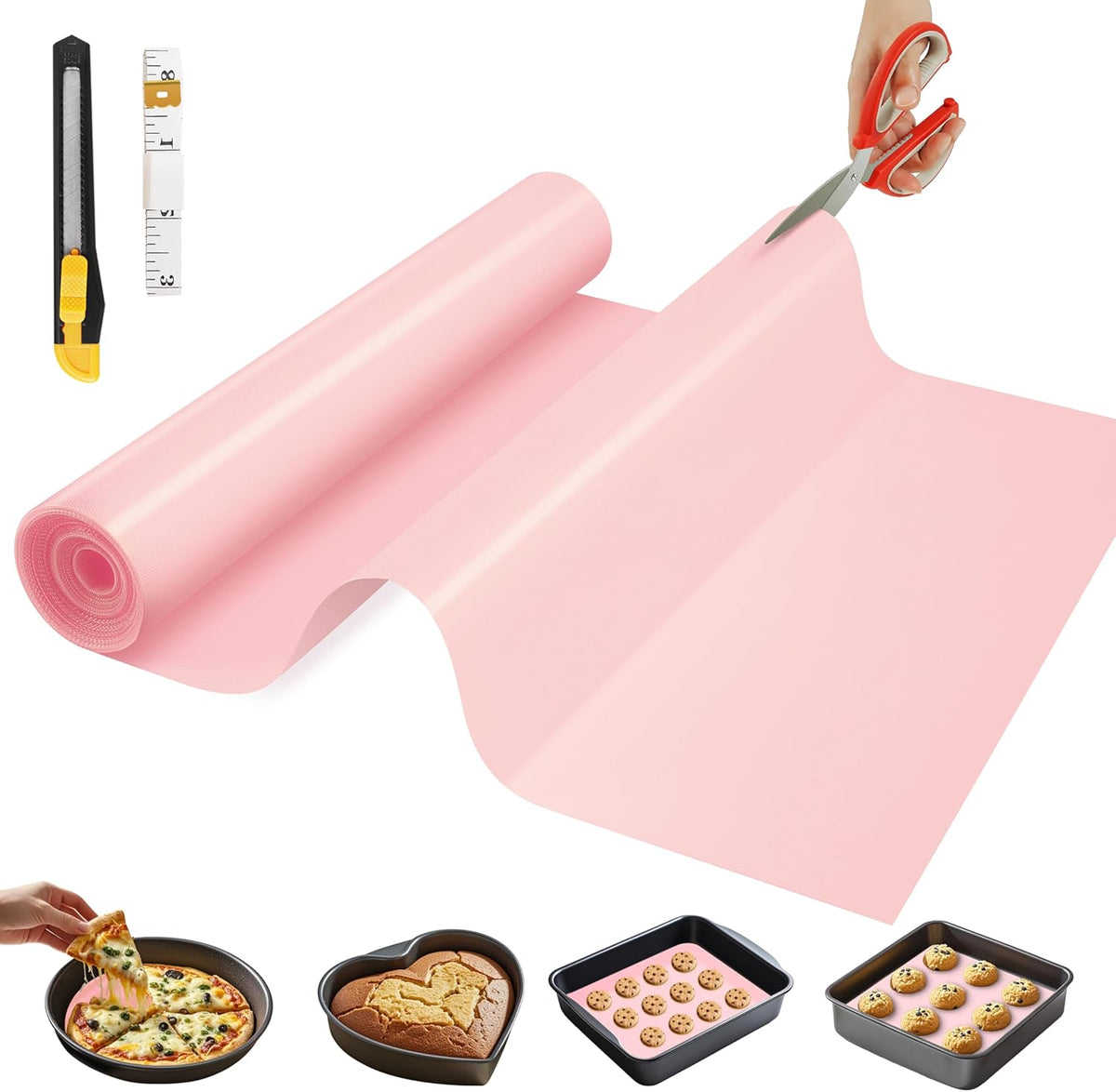 Silicone Baking Mat, 12 IN x 6 FT Free Cutting Baking Sheet, Non-Stick Reusable Dough & Pastry Mat, Non-Slip Silicone Mat Roll for Air Fryer Liner, Freeze Dryer, Oven Baking Pan, Kitchen Counter