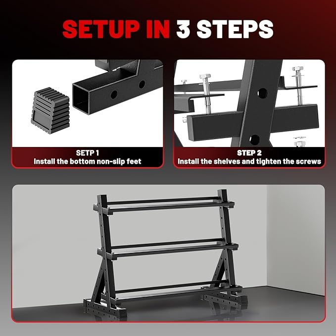 PAPABABE Hex Dumbbell Set with Rack, Rubber Encased Free Weight with Weight Storage Racks, Multiple Weight Options for Home Gym and Fitness