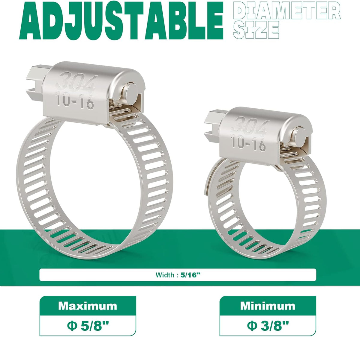 40PCS Hose Clamps Stainless Steel Adjustable 3/8"– 5/8"(10-16mm) Worm Gear Hose Clamp, Heavy Duty Metal Small Hose Clamps for Automotive, Pipe, Radiator Plumbing, Fuel Line
