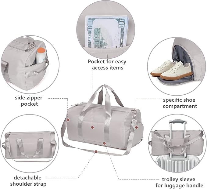 MABROUC Duffle Bag For Women, Sports Duffel Bag for Gym with Wet Pocket & Shoe Compartment, Overnight Weekender Travel Bag