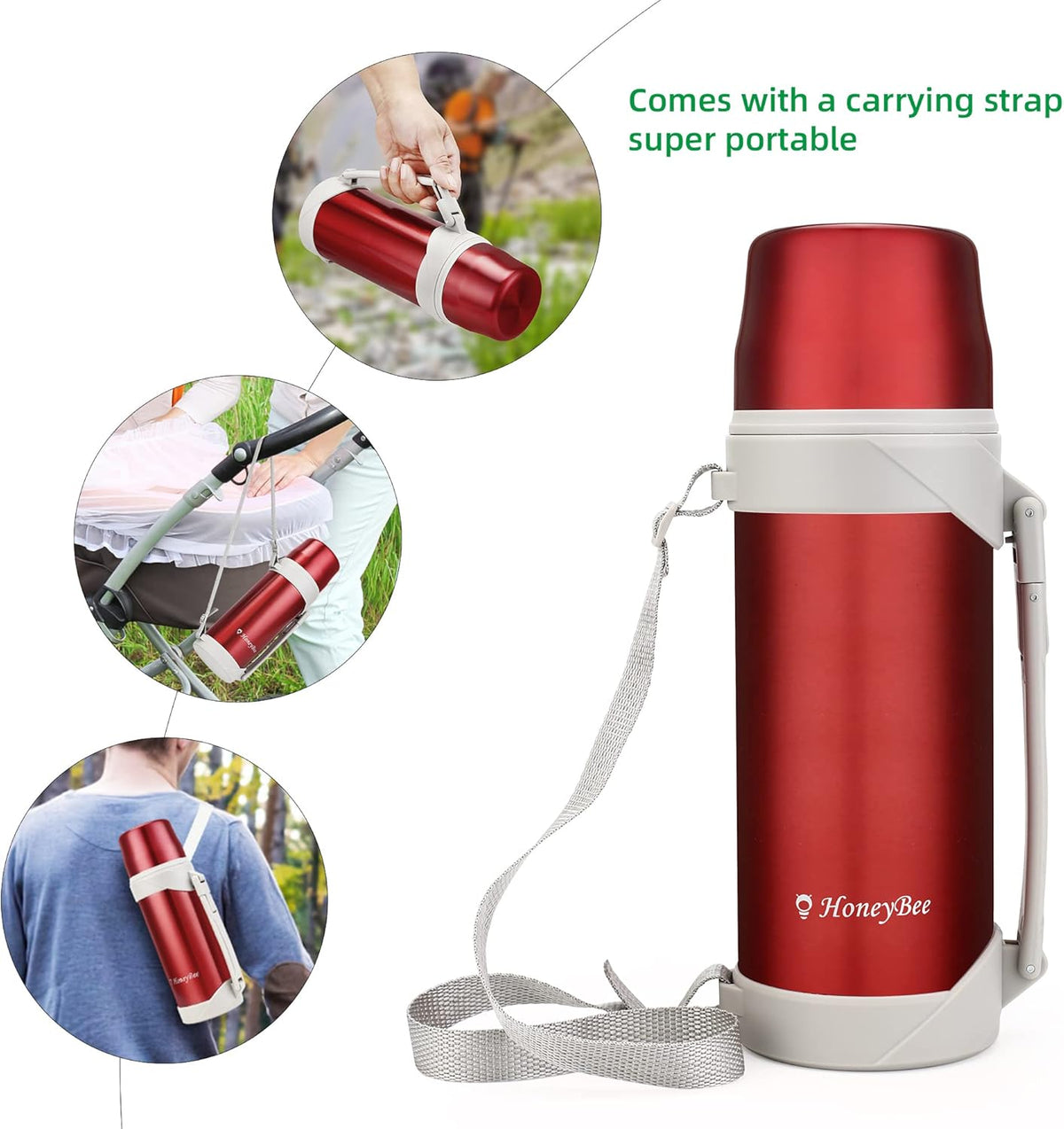HoneyBee Coffee Thermo Keeps Liquid Hot or Cold for Up to 24 Hours Thermo 41 Ounce Thermos for Hot Drinks 18/8 Stainless Steel Bpa-Free Insulated Flask,termos para cafe…