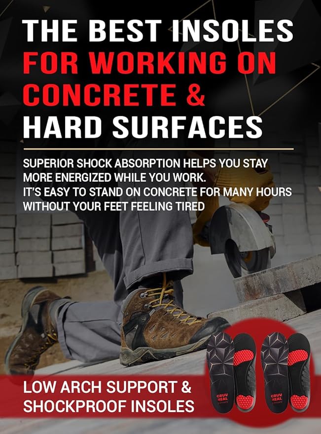 2 Pairs of Work Pro Comfort Insoles - Foot Pain Relief - Cushioning and Shock Absorption - Work Boot Insoles for Men Women - Non-Slip Anti Fatigue Inserts (M, 2-Pairs-Black)