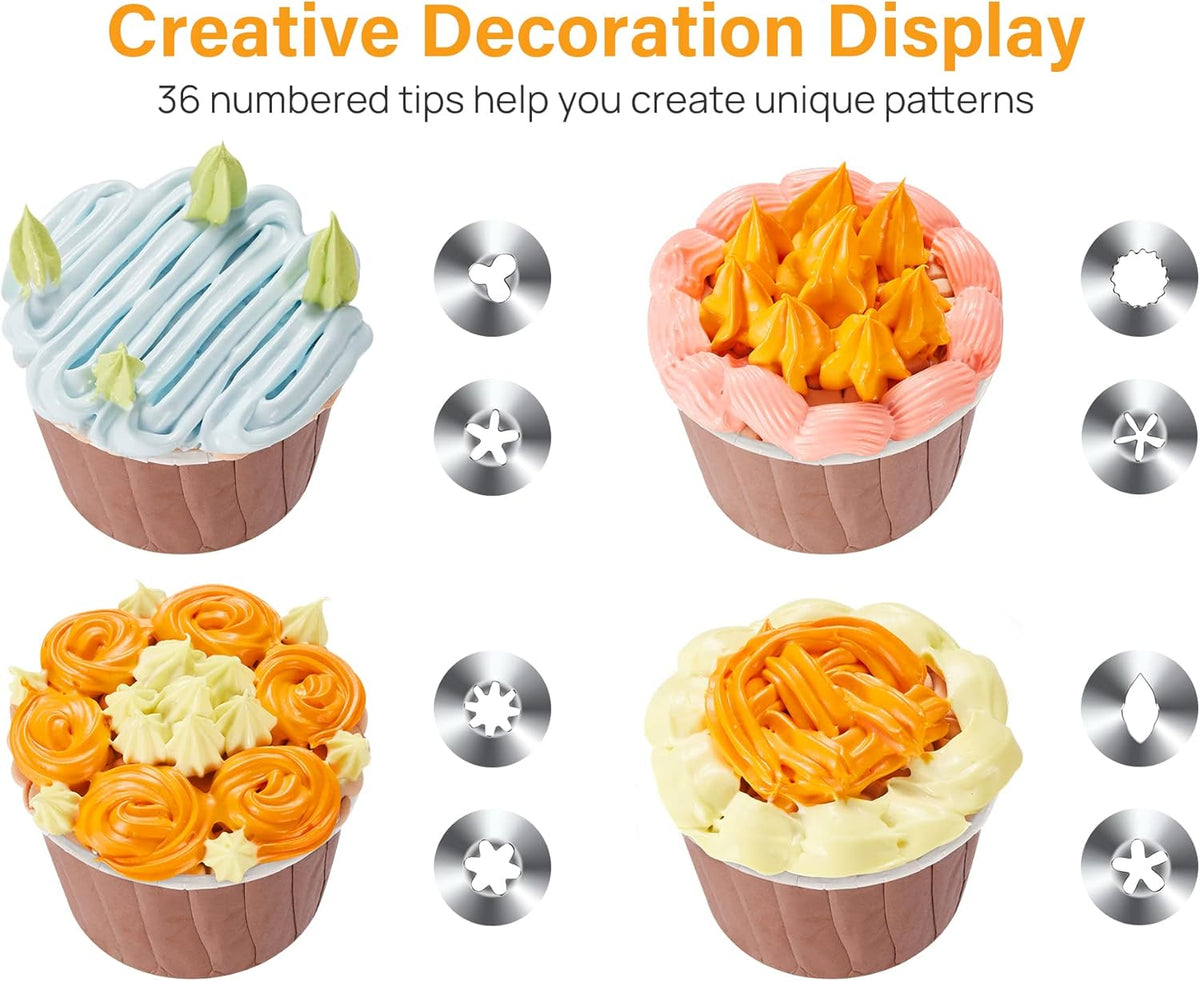 Kootek 42pcs Piping Bags and Tips Set, Cake Decorating Supplies Kits for Baking with 36 Numbered Frosting Icing Tips, 2 Reusable Pastry Bags, Easy Carry Storage Box and Other Baking Tools