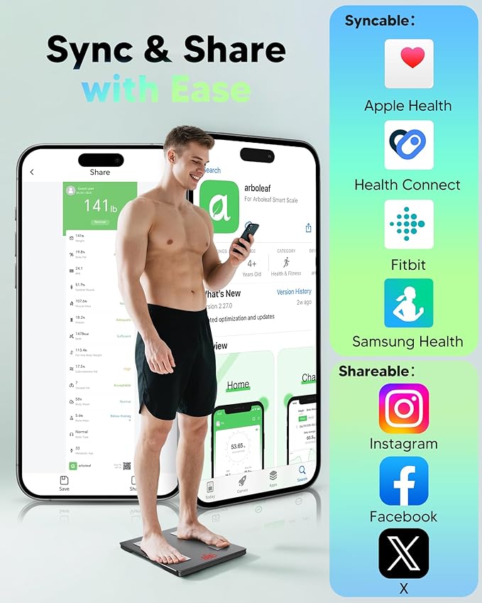 arboleaf Smart Scale for Body Weight and Fat, Bluetooth Digital Bathroom Scale, Body Composition Analyzer with App, 14 Metrics Include BMI, 400lb Capacity(Black)