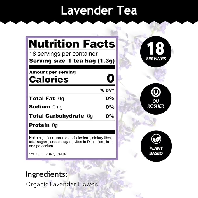 Buddha Teas Organic Lavender Tea - OU Kosher, USDA Organic, CCOF Organic, 18 Bleach-Free Tea Bags