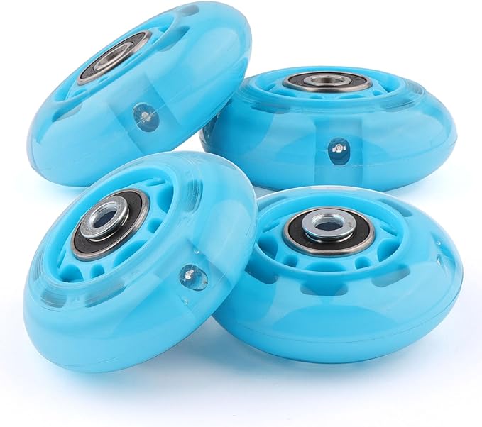8pcs Inline Skate Wheels Led Light-Up Wheels 64/70/72/76/80mm w/Bushings 85-88A for Kids and Youth Beginners Children's Inline Skates Indoor/Outdoor Use (Blue, 70mm)