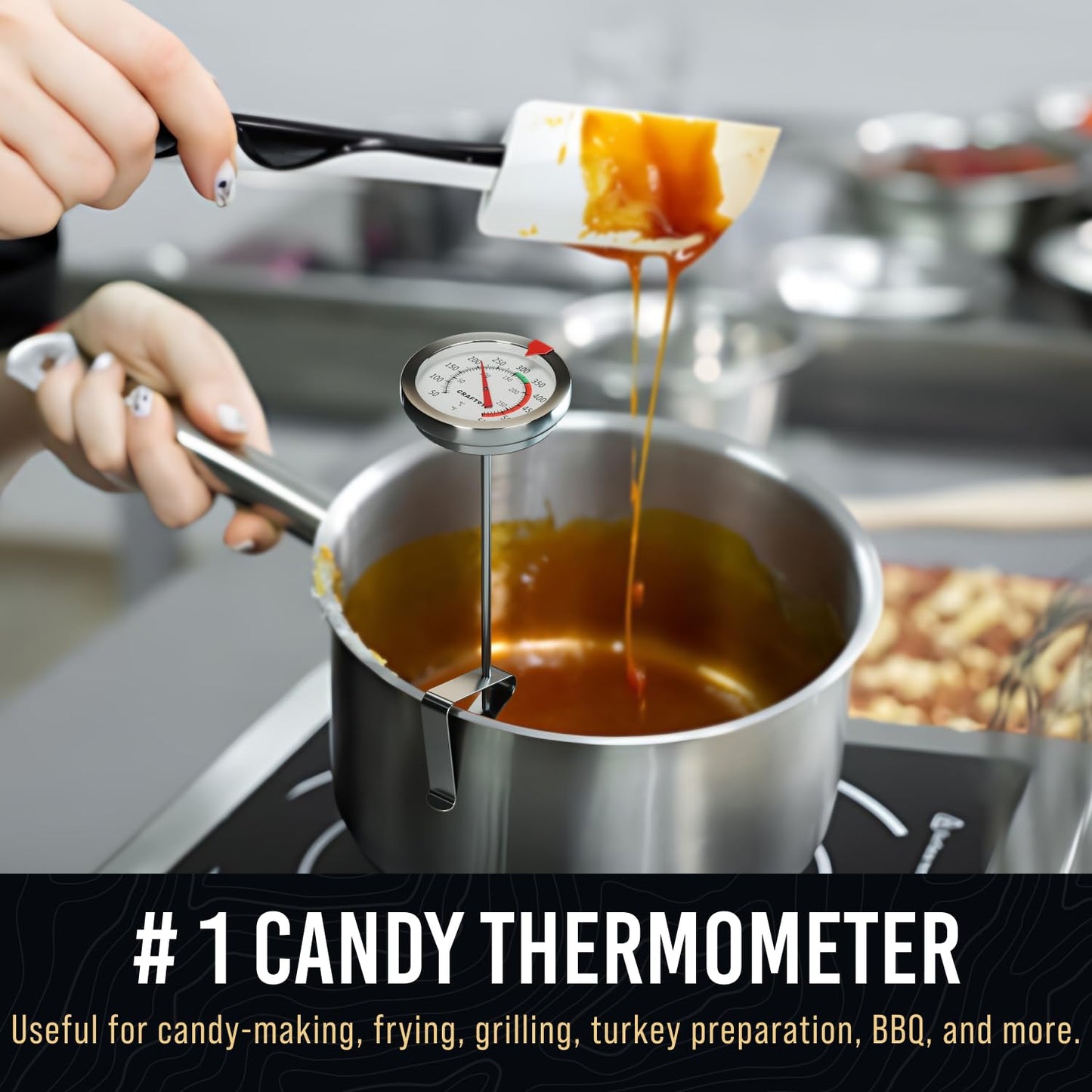 Candy Thermometer with Pot Clip - Deep Fry Oil for Frying and Candle Making - 2 Pack