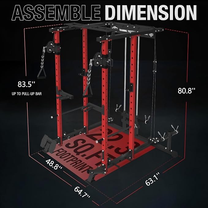 Mikolo Power Cage, 1500lbs Power Rack with LAT PullDown and Cable Crossover System, Squat Rack with Pulley System, Weight Cage for Home Gym with Training Attachments