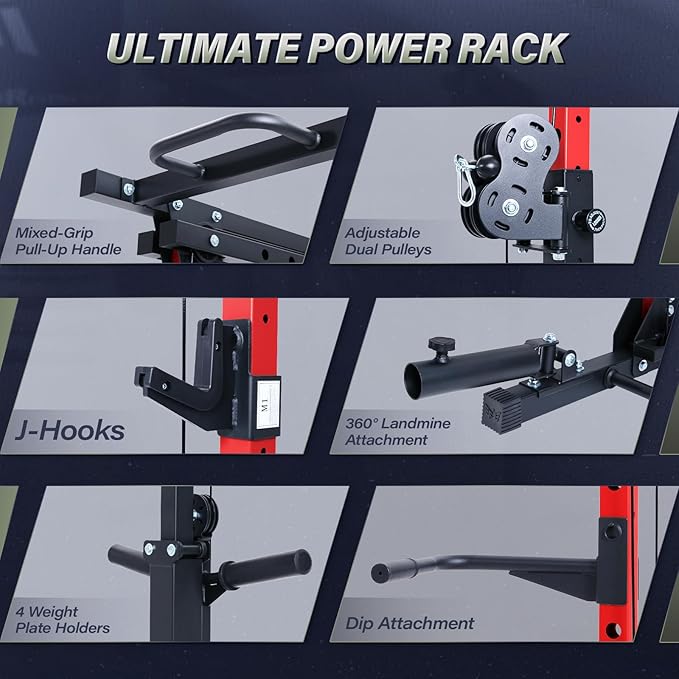 MAJOR FITNESS Drone3 Power Rack, Multi-Function Home Gym Squat Rack with Pull-Up Bar, Cable Crossover & J-Hooks, Heavy-Duty Steel Frame for Maximum Stability & Strength Training