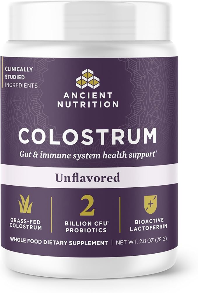 Ancient Nutrition Colostrum Superfood Powder, Grass Fed Bovine Colostrum, Supports Healthy Gut Microbiome and Immune System, Clinically Studied Lactoferrin & Probiotics, Unflavored, 60 Servings