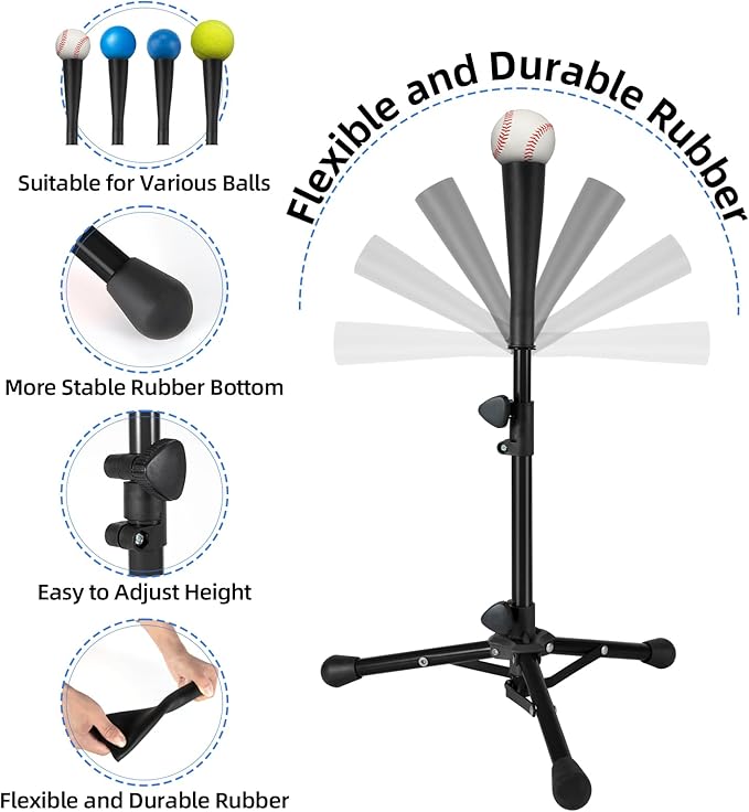 Baseball Tee For Kids, Easy Adjustable Batting Tee From 20.85 to 31.30 Inches. Foldable and Stable Baseball Tees for Hitting with Portable Bag. Softball Tee for Children Aged 3-10 Baseball Training.