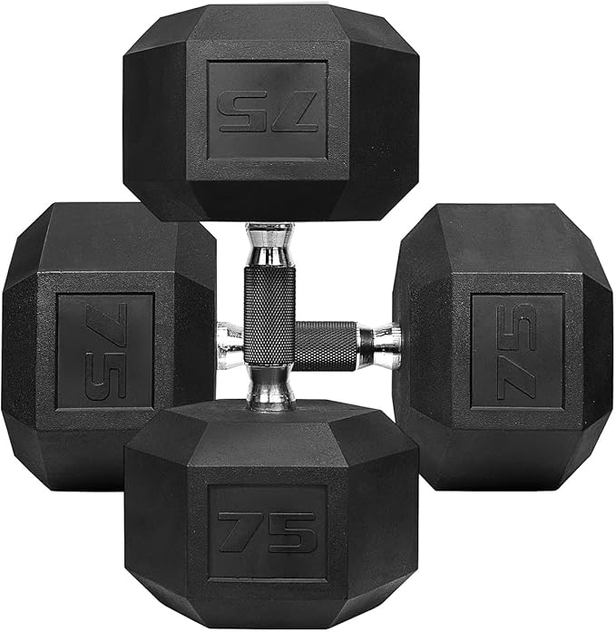 WF Athletic Supply Rubber Encased Hex Dumbbells with Rubber Grip Contoured Handle for Muscle Toning, Strength Building & Full Body Workout