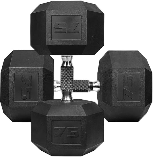 WF Athletic Supply Rubber Encased Hex Dumbbells with Rubber Grip Contoured Handle for Muscle Toning, Strength Building & Full Body Workout