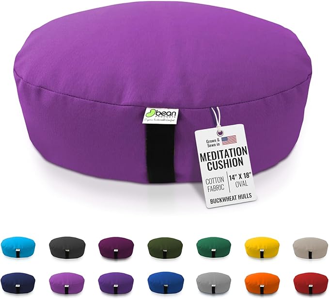 Bean Products Zafu Meditation Pillows for Sitting on Floor, Yoga Cushion, Cotton/Buckwheat Fill Yoga Pillow, Zafu Meditation Cushion, Zen Kneeling Prayer Pad- Made in USA - 14"x18" Oval - Orchid