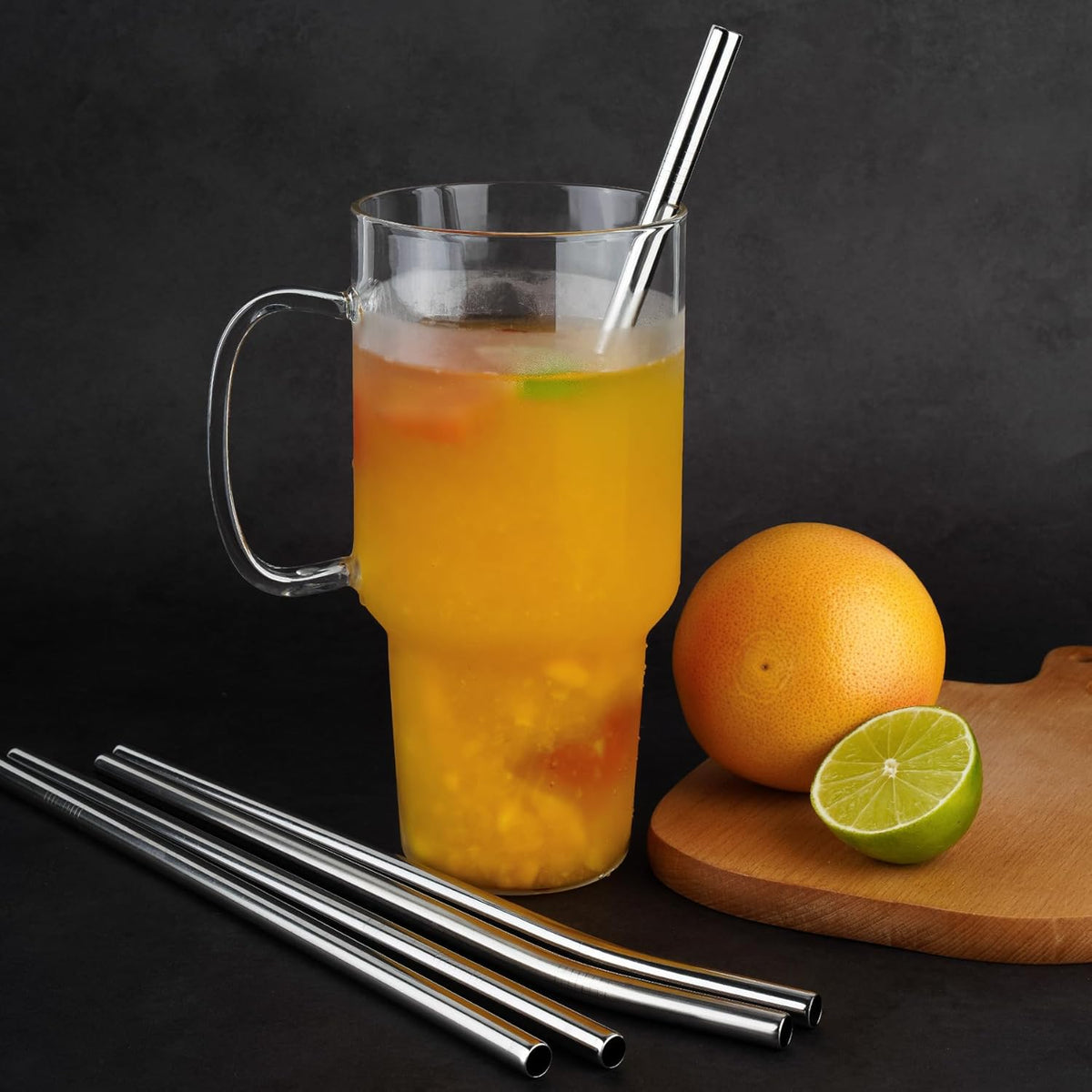 Tomorotec 8PCS 12" Stainless Steel Straws 4 Bent & 4 Straight for 40oz Stanley Tumblers, Reusable Food-Grade Drinking Straws with Cleaning Brush for Smoothies, Milkshakes, Iced Coffee, Dishwasher Safe