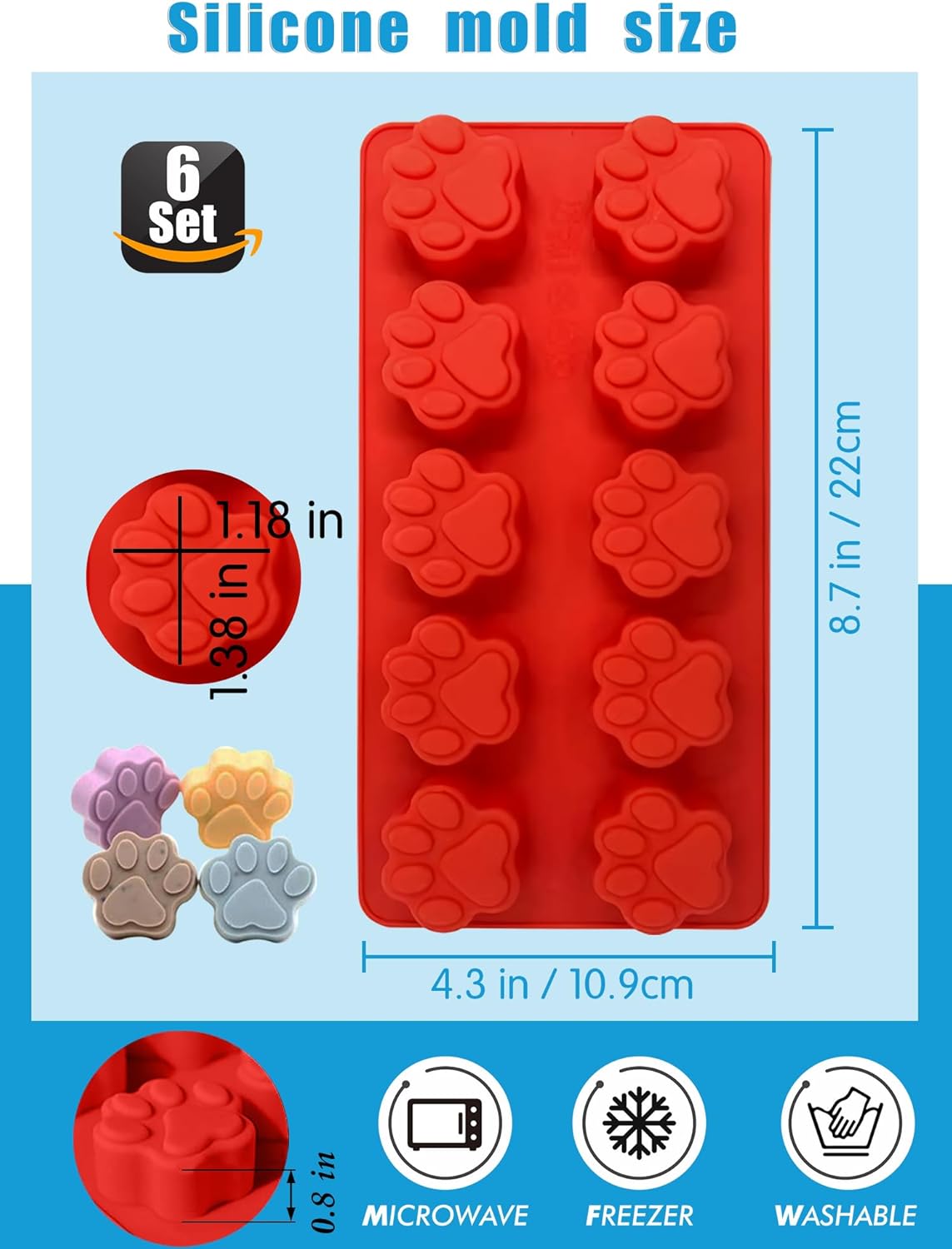 Dog Paw and Bone Molds,Non-Stick Food Grade Silicone Dog Treats Molds for Chocolate, Candy - Set of 6