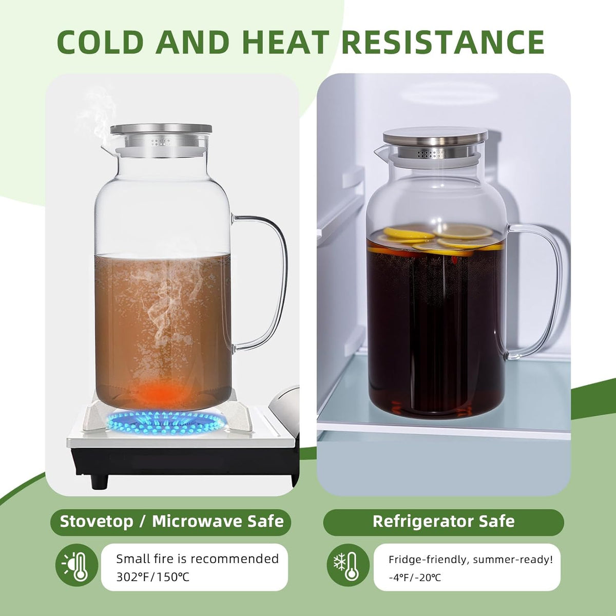 Glass Pitcher, 1 Gallon/3.8L Glass Water Pitcher with Lid and Spout, Heat/Cold Resistant Borosilicate Glass Water Carafe for Coffee, Juice and Homemade Beverage