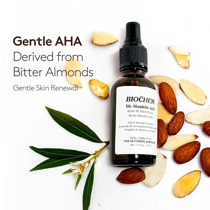 BIOCHEM DL-Mandelic Acid Facial Renewal Ampoule - Gentle AHA Exfoliation Treatment for Discoloration, Dullness, Uneven Skin Tone, Wrinkles, and Fine Lines for All Skin Types - 1.01 Fl. Oz. / 30 mL