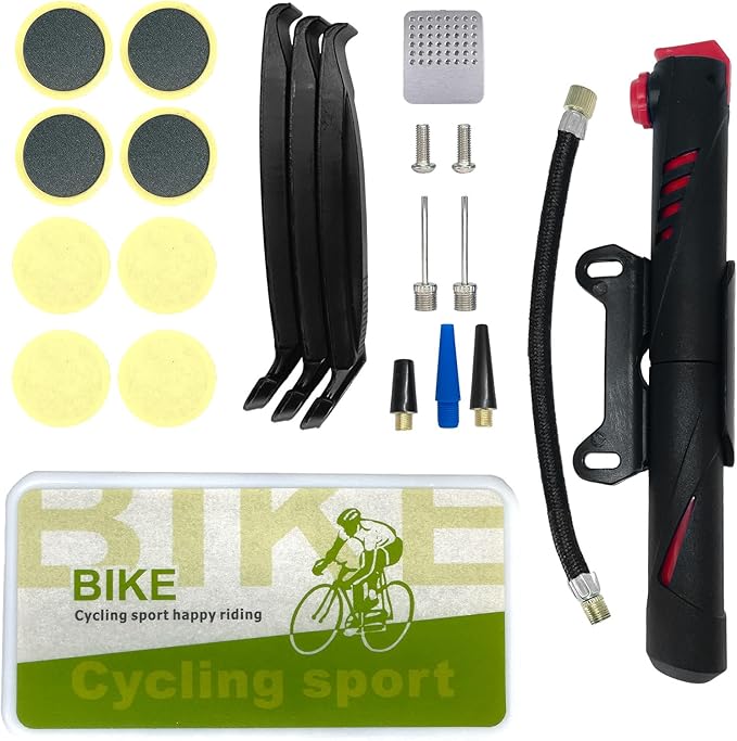 Bicycle Tire Repair Tool Kit with Stainless Steel Tools, Portable Bike Tire Patch Repair Set for Mountain/Road Bikes