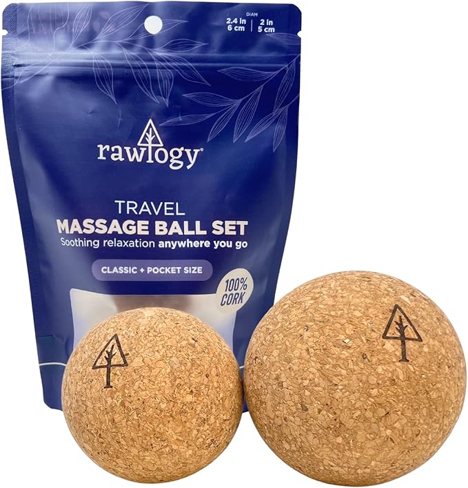 Travel Cork Massage Ball | Lightweight, Sustainable Alternative to Lacrosse Ball for Muscle Pain Relief (2 Piece Assortment, Sanded Cork)