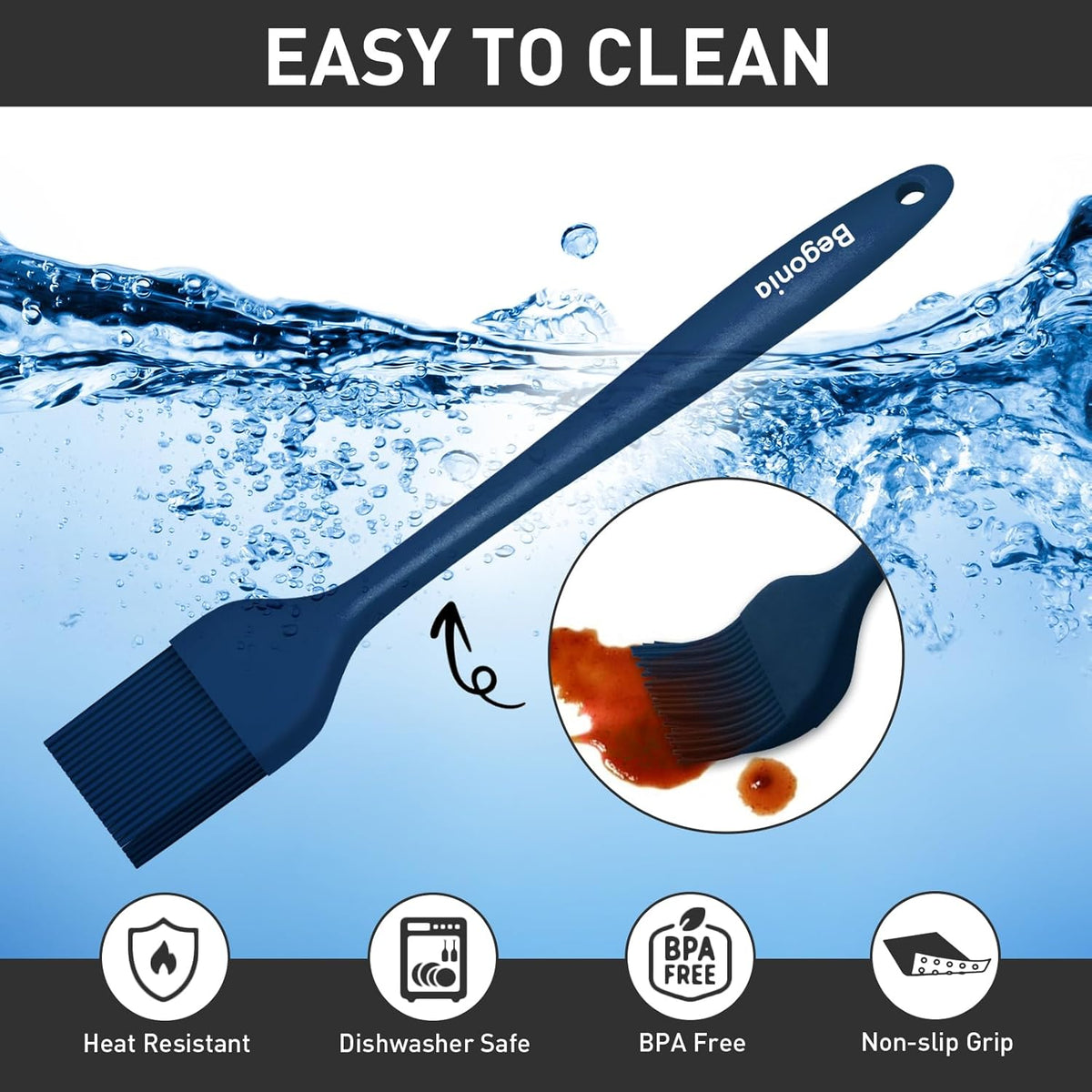 Pastry Brush-Begonia Silicone Basting Brush for Cooking,2pcs 10+8 in Heat Resistant Food Brushes for Baking, Grilling, Cooking and Spreading Oil (Prussian Blue)