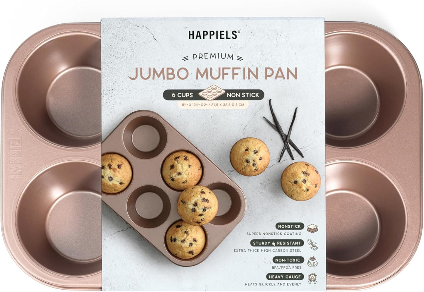 Non Toxic Nonstick 6 Cup Jumbo Muffin Pan | Large Cupcake Tin for Oven | Nontoxic Muffin Tins Big Size | PFOA Free Cupcakes Tray