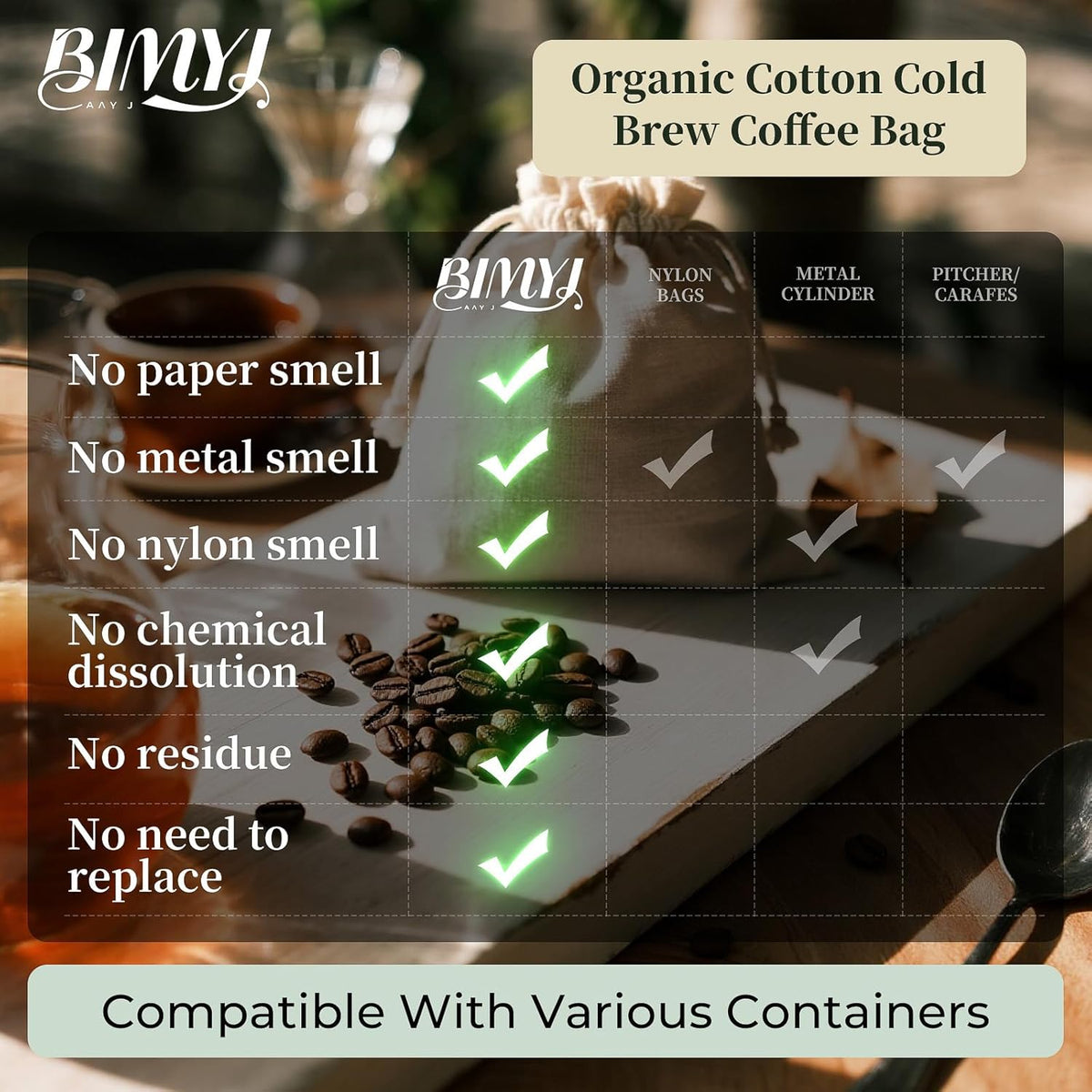 Reusable Cold Brew Bags & Cold Brew Coffee Bags Reusable - for Toddy Systems | 100% Natural Organic Cotton Cold Brew Filter Bags 2-Pack + 2 Bonus 304 Silver Spoons