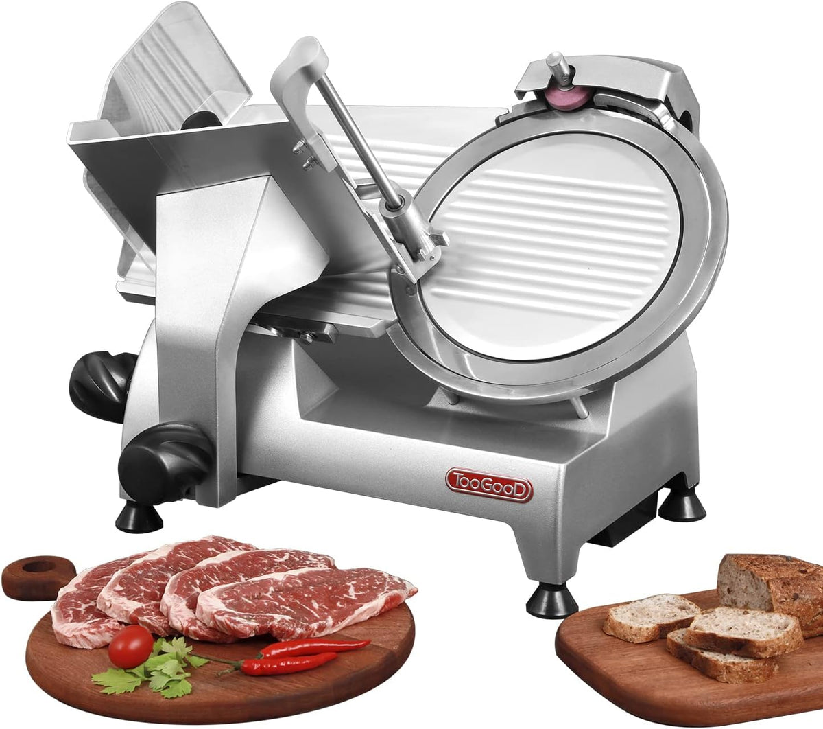 Toogood 8.7" Commercial Slicer, 1/4 HP Electric Meat Slicer, Italian Carbon Steel Blade, Quiet Performance, Semi-frozen Meat/Cheese/Food Slicer, 0.5mm to 15mm Thickness