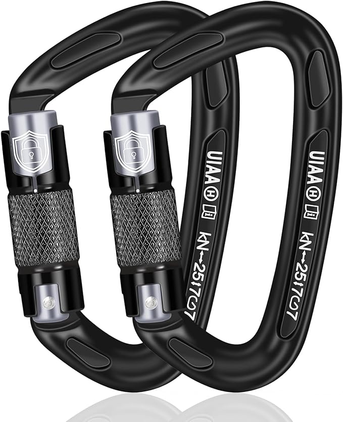 BEIFENG 25KN Auto Locking Carabiner - UIAA Certified Heavy Duty Climbing Carabiners for Rock Climbing, Camping, Rappelling, Hunting, Rescue Equipment - Professional Carabiner Clips (Black)