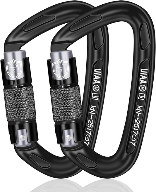 BEIFENG 25KN Auto Locking Carabiner - UIAA Certified Heavy Duty Climbing Carabiners for Rock Climbing, Camping, Rappelling, Hunting, Rescue Equipment - Professional Carabiner Clips (Black)