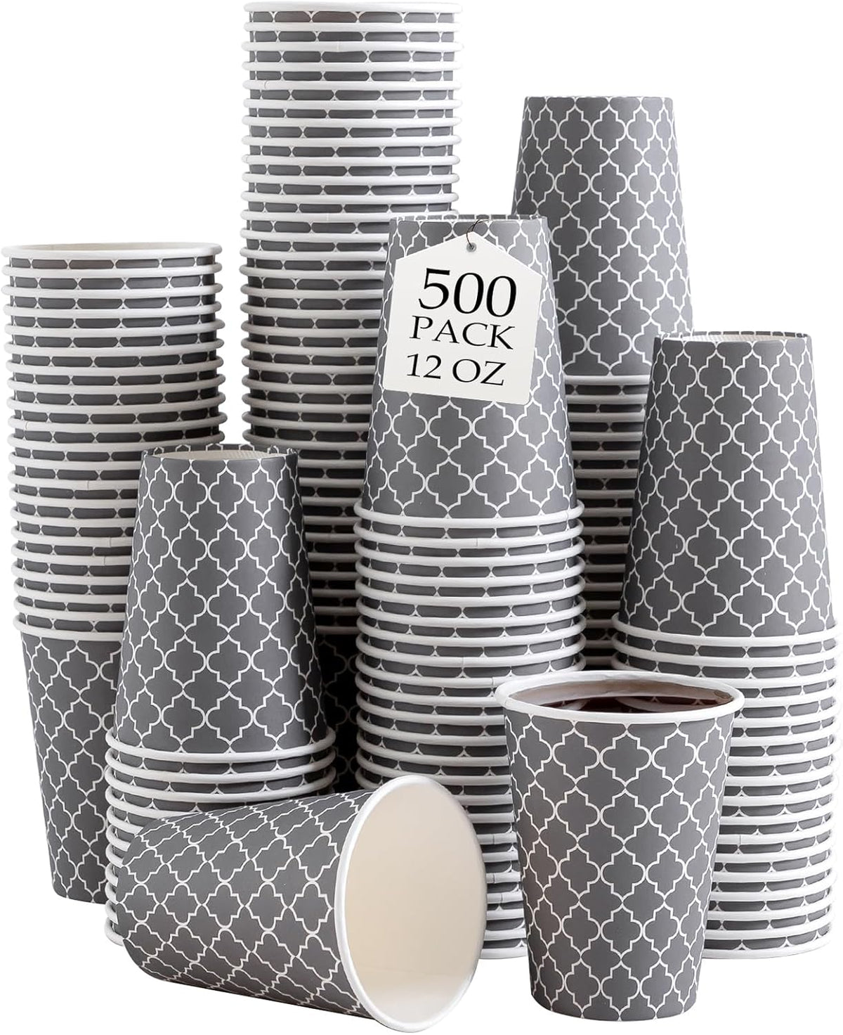 Lamosi Coffee Cups 12OZ 500 Pack, Disposable Coffee Cup, Disposable Cups,12 oz Hot Cups,12 oz Paper Insulated Cup for Cold Hot Drinks (No Lids)