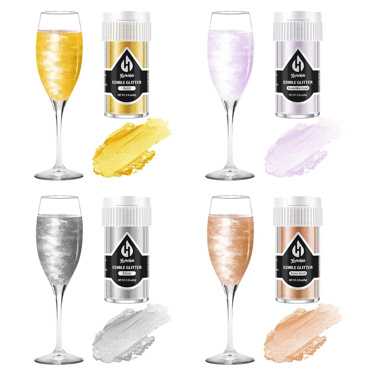Edible Glitter for Cocktails - 4 Colors Gold Luster Dust Edible Drink Glitter Food Grade Metallic Shimmer Powder Cake Sprinkles for Beverage Chocolate Candy, 5g/Bottle