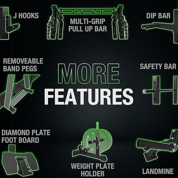 Mikolo Power Cage, 1500lbs Power Rack with LAT PullDown and Cable Crossover System, Squat Rack with Pulley System, Weight Cage for Home Gym with Training Attachments