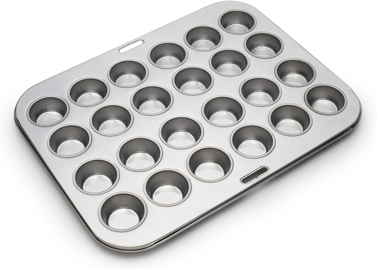 Fox Run Mini Muffin and Cupcake Pan, 24 Mini Cups, Stainless Steel Baking Pan, 10.5 x 13.75 x 1.5 inches,