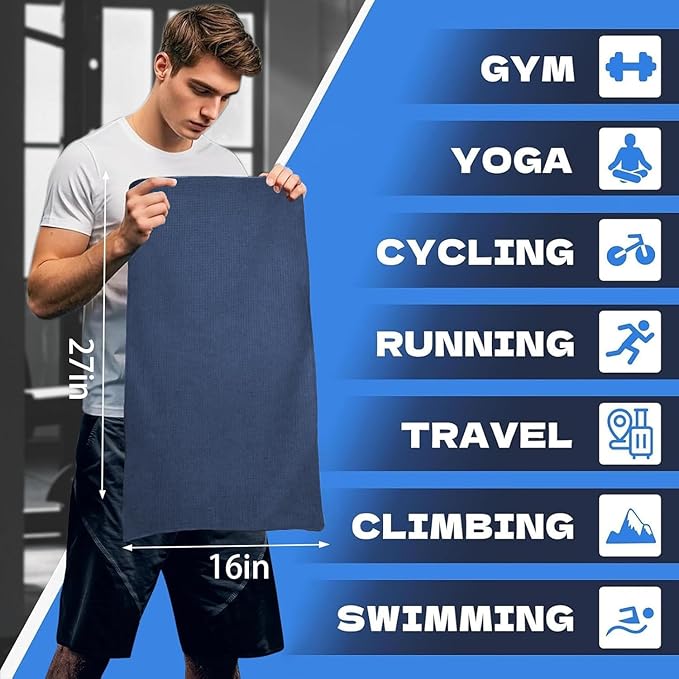 Microfiber Gym Towels for Working Out, Quickly Dry Yoga Towels for Men & Women Tennis, 16 Inch x 27 Inch, 6 Pack, Navy Blue