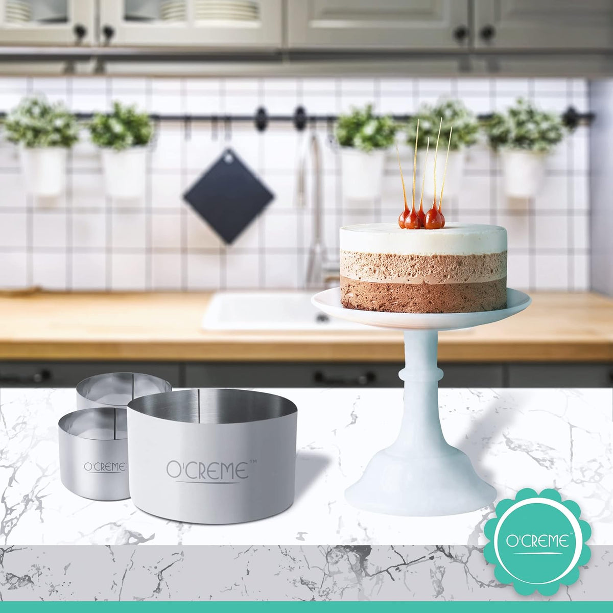 O'Creme Cake Ring Sturdy Stainless Steel Round Mousse Cake Ring Mold for Baking, Dessert Cake Decorating Pastry Rings 8 Inch Diameter x 1-3/4 Inch High