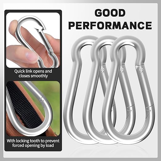24PCS M8 Spring Snap Hook Carabiner, Heavy Duty Galvanized Steel 3Inch Carabiner Clip, 550LBS Holding Capacity Spring Clips for Hammock Swing Outdoor Travel