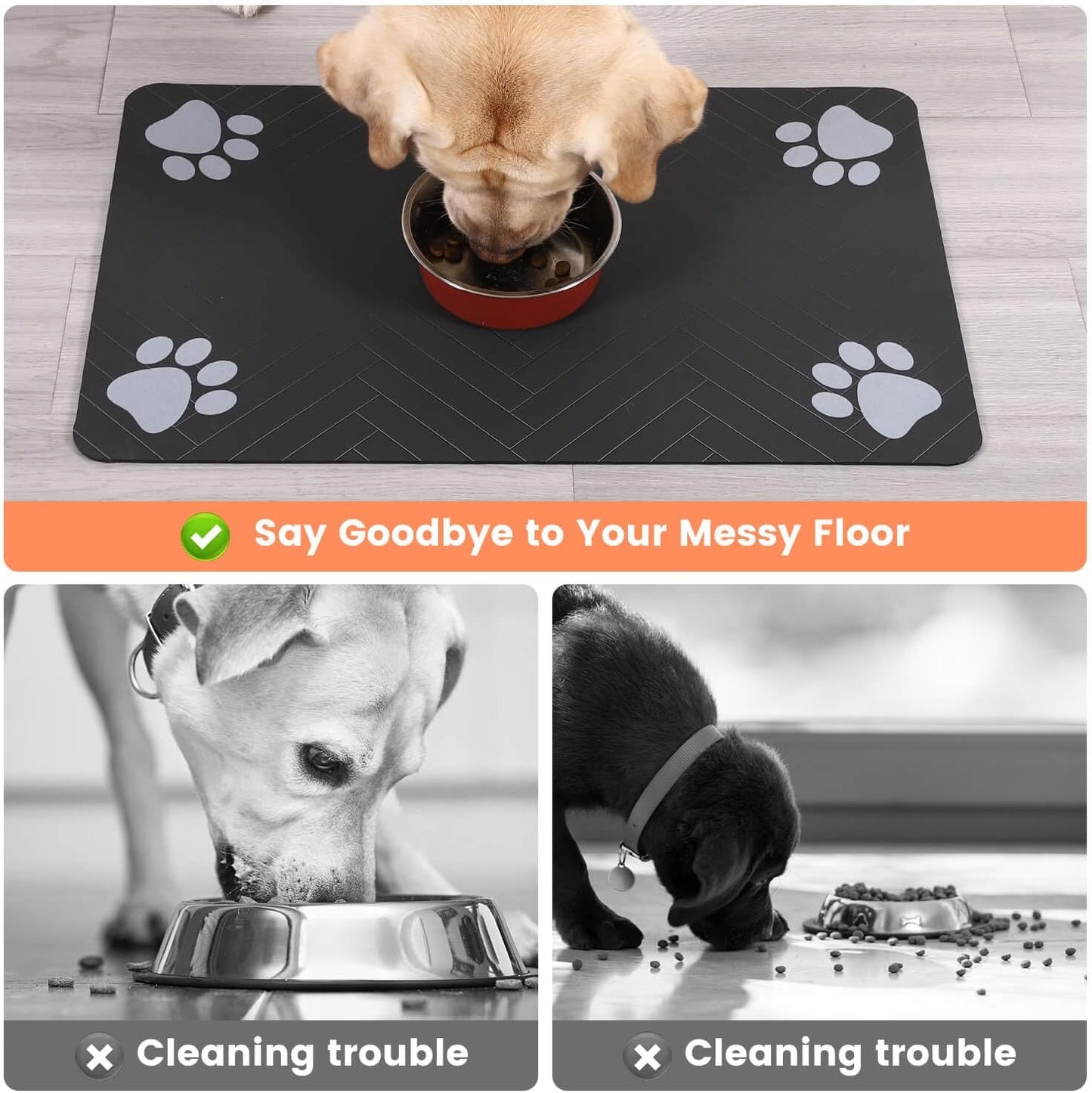 Pet Feeding Mat-Absorbent Pet Placemat for Food and Water Bowl, with Waterproof Rubber Backing, Quick Dry Water Dispenser Mat for Dog and Cat(Christmas, 16"x24")