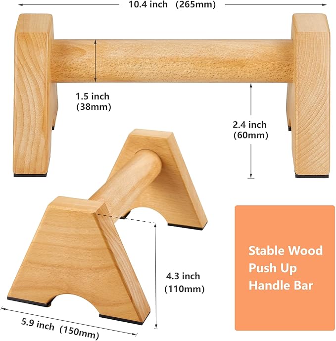 Beech Wood Non-Slip Parallettes Push Up Bar for Men, Strength Training Equipment Calisthenics Gymnastics Bars, Pushup Handles for Home Fitness, Workouts, Calistenia