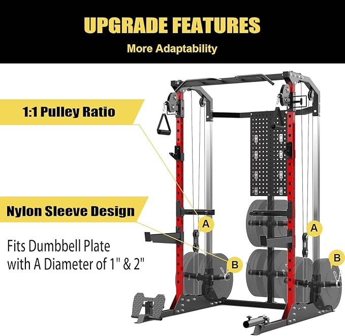 Power Cage, Squat Rack with Cable Crossover and Dual Independent Pulley System, 2000LB Capacity Workout Cage with More Training Attachments, Power Rack for Home Gym