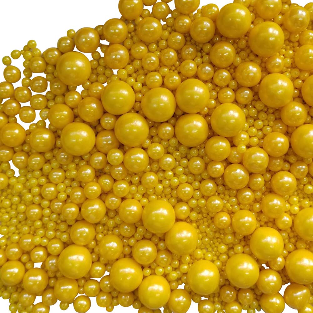 Edible Yellow Sugar Pearls Candy Sprinkles 120G/ 4.23Ounce Baking Cake Sprinkles Cupcake and Cake Topper Cookie Decorations Wedding Party Valentines Halloween Christmas Supplies