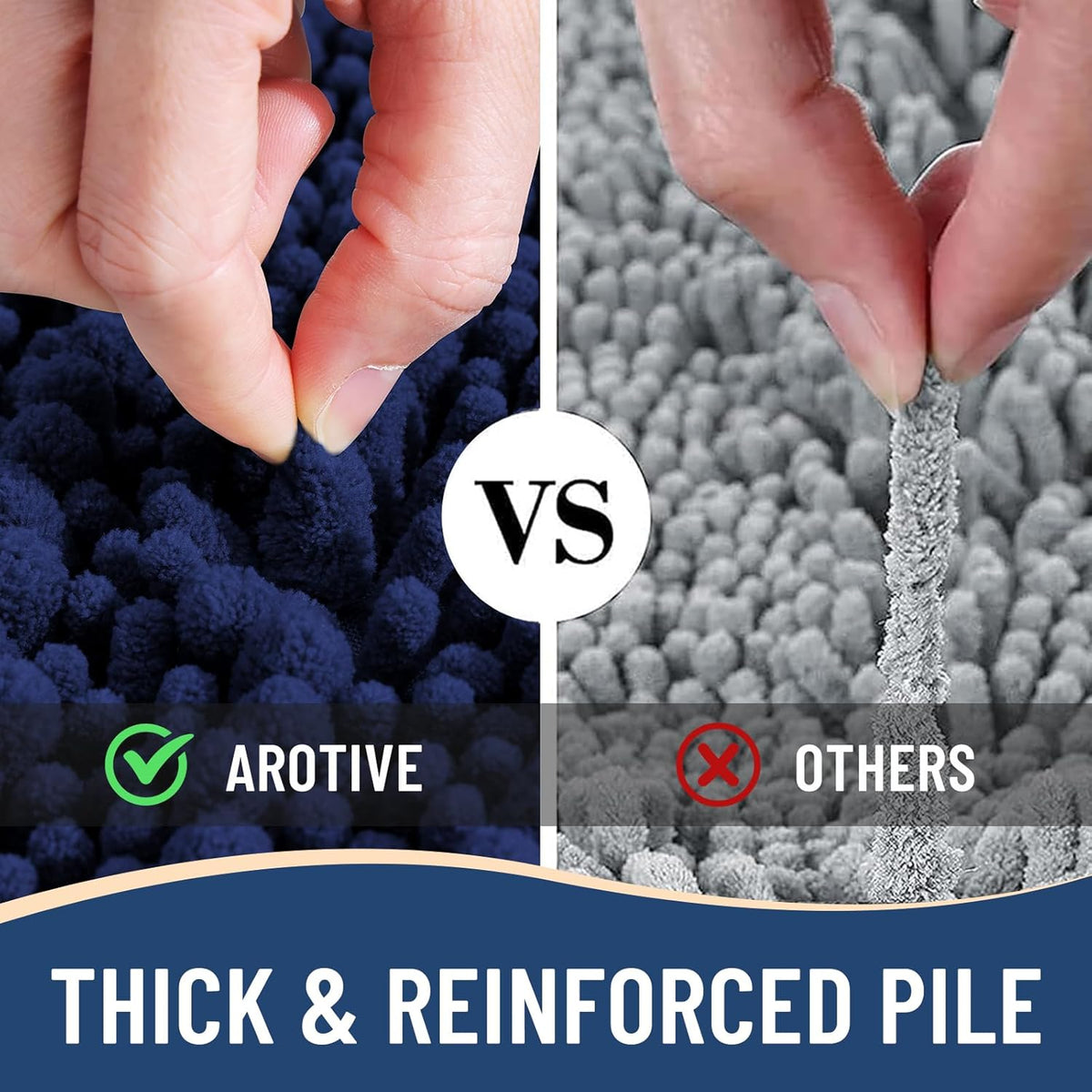 Arotive Luxury Chenille Bathroom Rug Mat, Extra Soft Thick Absorbent Shaggy Bath Rugs, Non-Slip Machine Wash Dry, Plush Bath Mats for Bathroom, Shower and Tub, 24x16, Navy