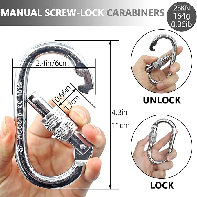 PRIOR FITNESS Yoga Straps Aerial Hammock Accessory Set, 2pcs Daisy Chain + 2pcs Carabiner, Aerial Silk Hardware with Daisy Chain Carabiner for Yoga Swing Pilates