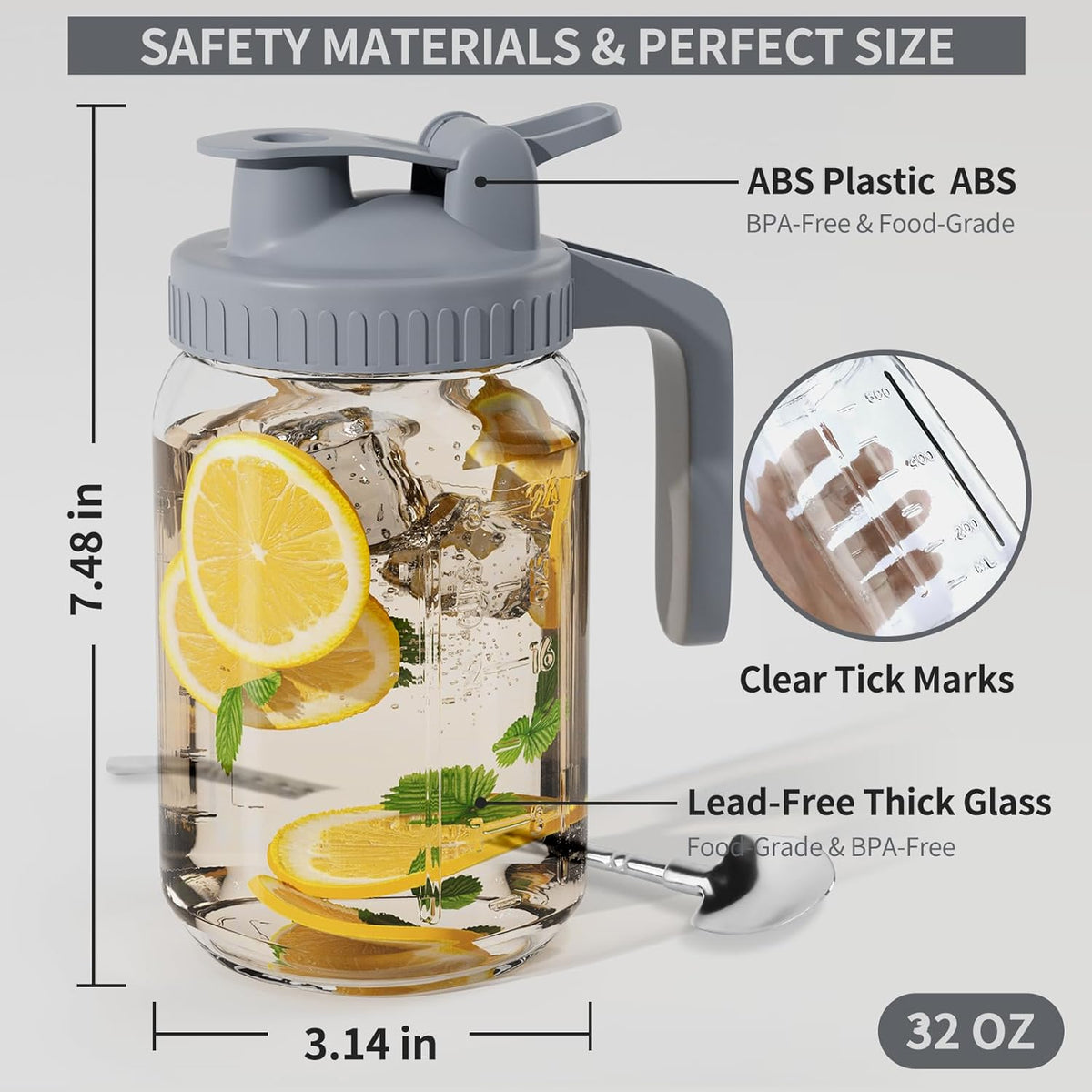 Glass Mason Jar Pitcher - 32oz Breast Milk Pitcher with Pour Spout Lid, Airtight Seal - Ideal for Cold Brew Coffee, Juice, Lemonade, and More - Premium Glass Jug for Beverages and Sun Tea
