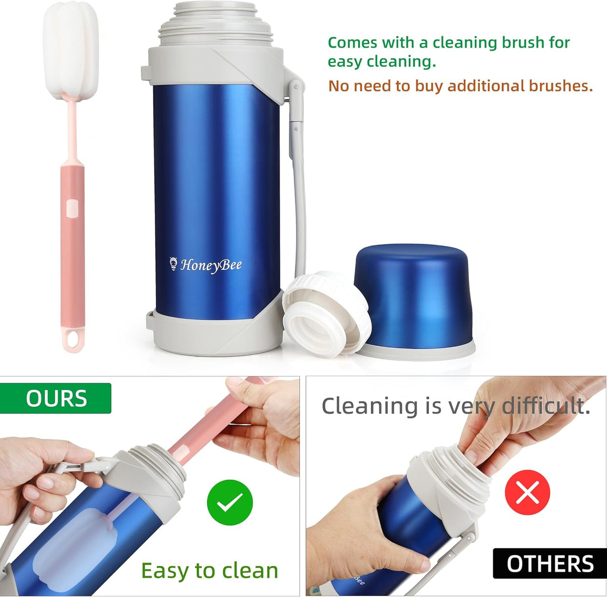 HoneyBee Hot Drinks Keeps Liquid Hot or Cold for Up to 24 Hours Thermos 41 Ounce Coffee Thermos 18/8 Stainless Steel Bpa-Free Insulated Flask，Flask for Hot Water (Blue)