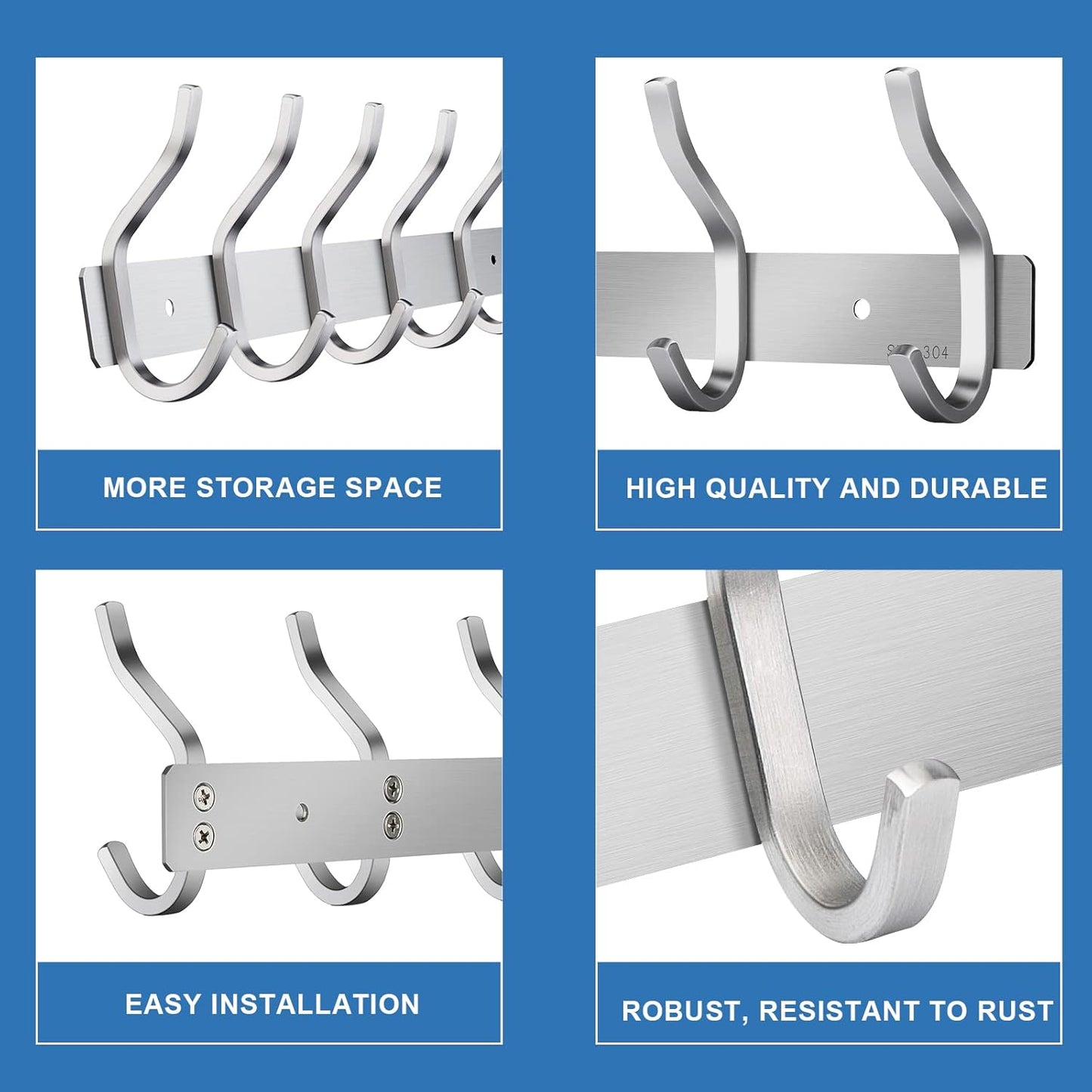 Wall Hooks Heavy Duty, 23 Inch Coat Rack Wall Mount with 8 Hooks, Silver Wall Hooks for Hanging Backpack, Bag, Purse, Clothes, Hat, Coat, Towel | Entryway & Bathroom Storage Organization Hanger