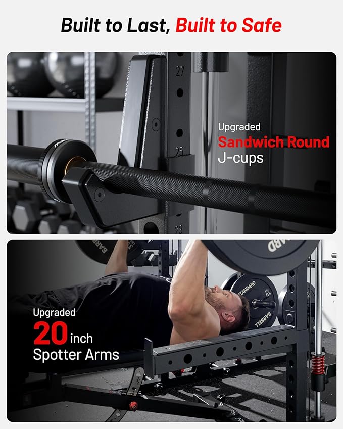 Mikolo Smith Machine, 2200lbs Squat Rack with LAT-Pull Down System & Cable Crossover Machine, Training Equipment with Leg Hold-Down Attachment