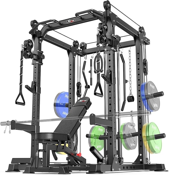 Power Rack Power Cages Multi-Function Squat Rack with Cable Crossover System Selectable More Training Attachment Weight Cage for Garage Home Gym
