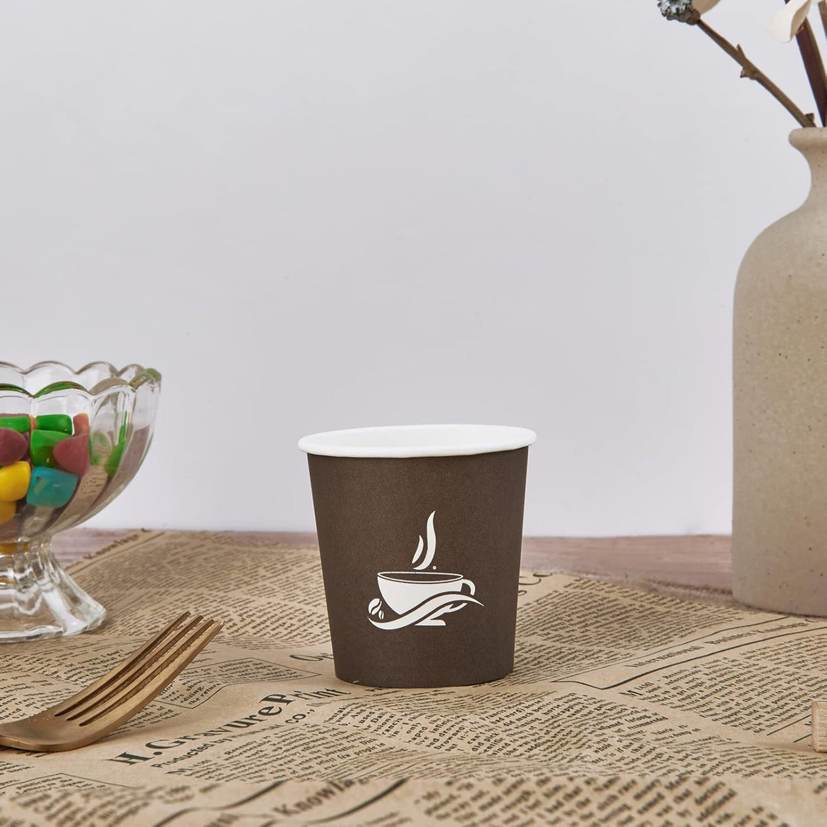 LITOPAK 500 Pack 4 oz Paper Cups, Brown Disposable Hot Coffee Cups for Party, Picnic, Travel, and Events